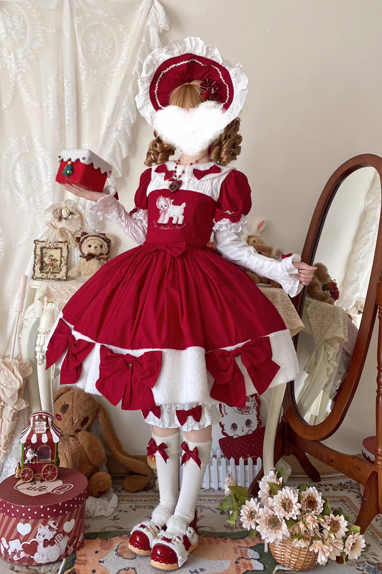 Red [Shepherd Girl’s Poem] Doll Collar Short Sleeves Ruffled Bow Sweet Lolita Dress - Product - 2