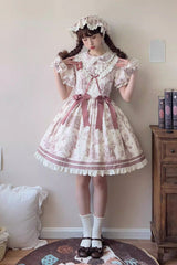Smoky Purple [Grape Moon Almanac] Short Sleeves Multi-Layered Printed Ruffled Bow Sweet Lolita Dress - Product - 3