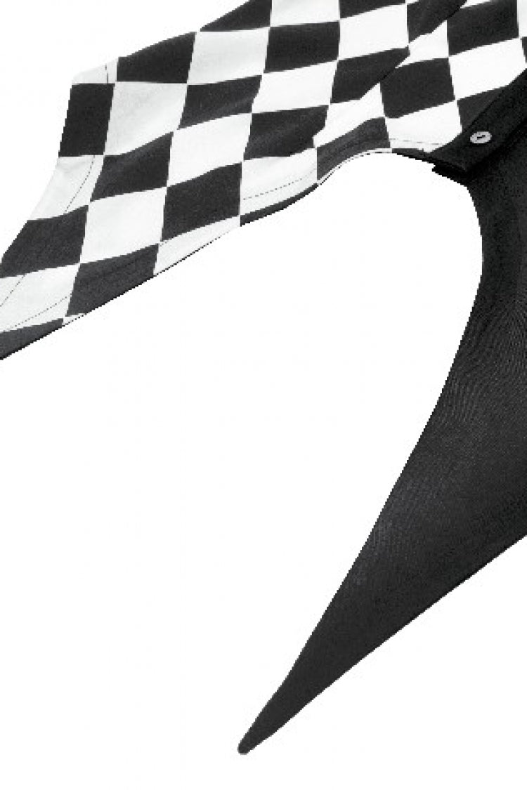 Black/White Harlequin Collar Diamond Pattern Color-Blocked Long Puff Flare Sleeves Women's Gothic Blouse - Product - 14