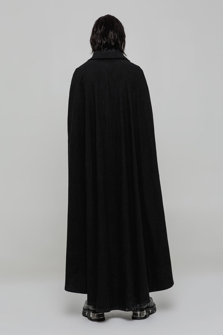 Black Long Sleeve Front Metal Button Slit Irregular Hem Weave Woven Men's Gothic Cloak - Product - 4