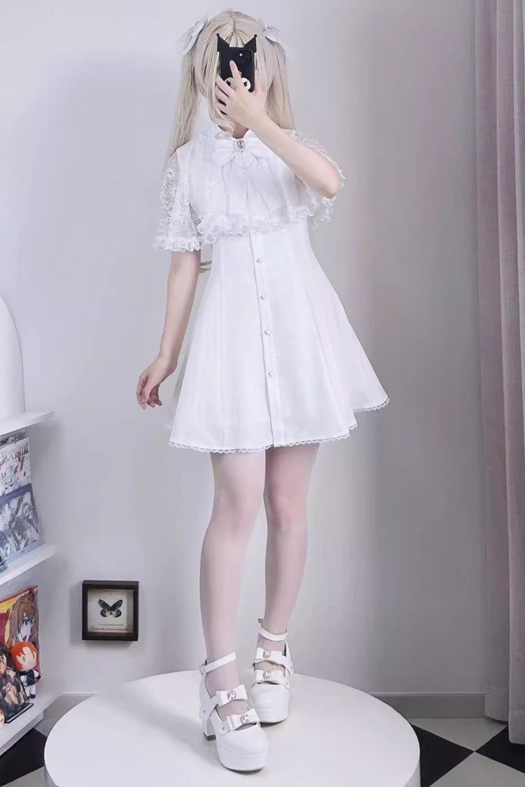 Lace Shawl Sleeveless Bowknot Chiffon Slim Jirai Kei Dress 2 Colors - Product - 2