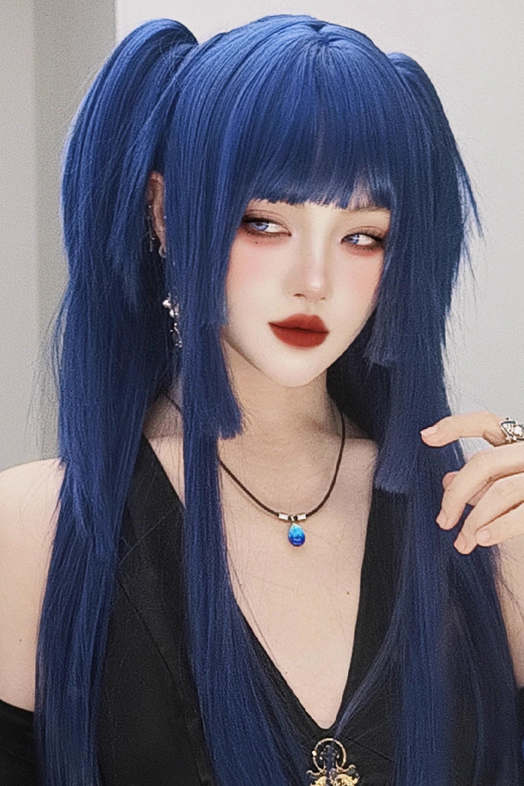 Klein-Blue Layered Hime-Cut Vintage Elegant Princess Lolita Wig - Product - 7