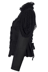 Black Gothic Lace Jacquard Double Row Velvet Button Metal Zip Back Lace Up Women's Jacket - Product - 6