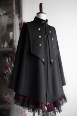 Double-breasted Gothic Prince Handsome Ouji Lolita Cloak Coat 3 Colors - Black/Red - 2