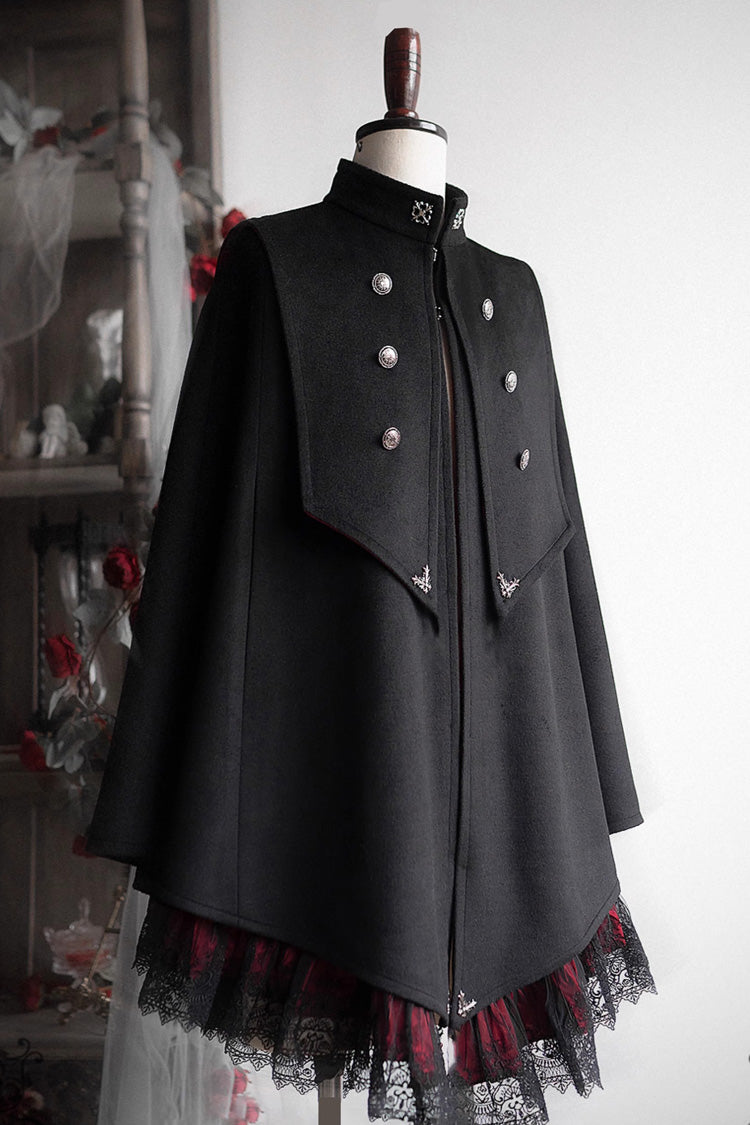 Double-breasted Gothic Prince Handsome Ouji Lolita Cloak Coat 3 Colors - Black/Red - 2