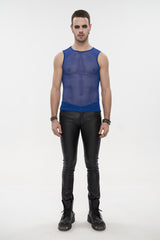 Blue Elasticity Perspective Rhombus Net Yarn Sleeveless Men's Gothic T-Shirt - Product - 3