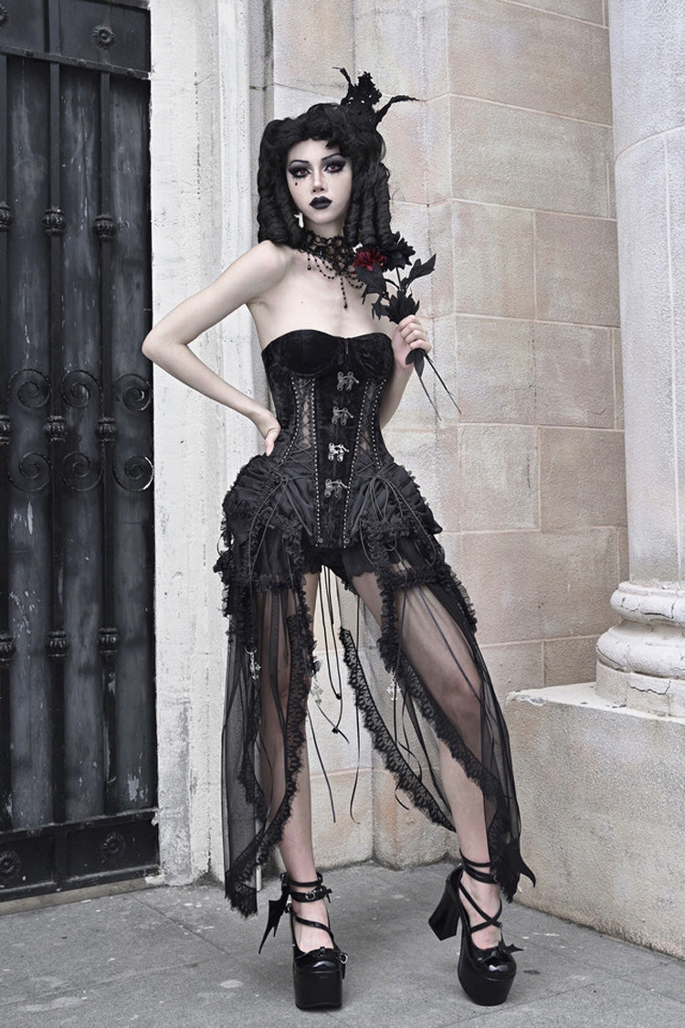 Black [Hell Alice] Hollow Lace-Up Fishbone Gothic Lolita Dress Corset - Product - 13