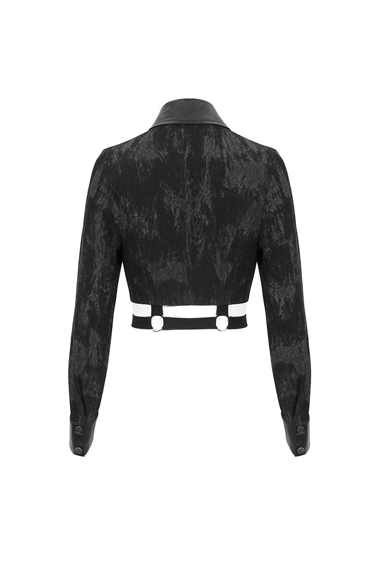 Black Turn Down Collar Cutout Long Sleeves Studded Women's Punk Shirt - Product - 9