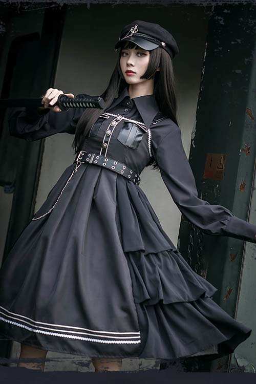 Black Night Owl Handsome Cool Gothic Lolita JSK Dress - Product - 4