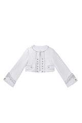 White [Silver-White Sacred Pact] Bow Asymmetric Gothic Prince Palace Ouji Lolita Shorts Coat Four-Piece Set - Coat - 11