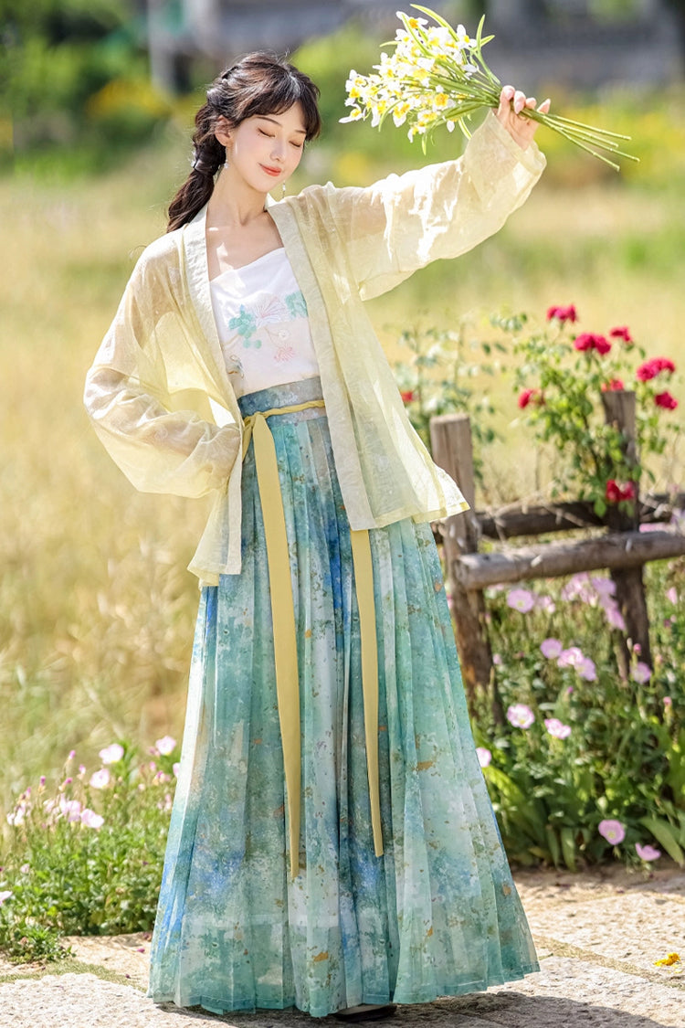 Multi-Color Long Sleeves High Waisted Print Embroidery Women's Sweet Chinese Style Hanfu Dress Full Set - Product - 2
