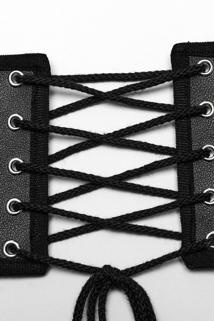 Black Lace-Up Double-buckle Men's Punk Girdle - Product - 8