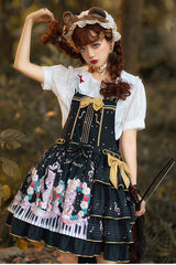 Black Multi-Layer Ruffled Note Bear Print Sweet Lolita JSK Dress - Product - 3