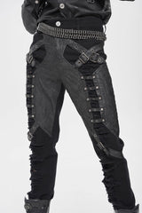Black Ripped Buckle Straps Men's Punk Pants - Product - 8