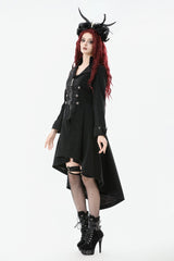 Black Lapel Collar Long Sleeves Lace-Up Irregular Bouble-breasted Buckle-up Women's Gothic Coat - Product - 11