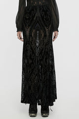 Black Embroidery Lace-Up Sheer Mesh Women's Gothic Skirt - Black - 1