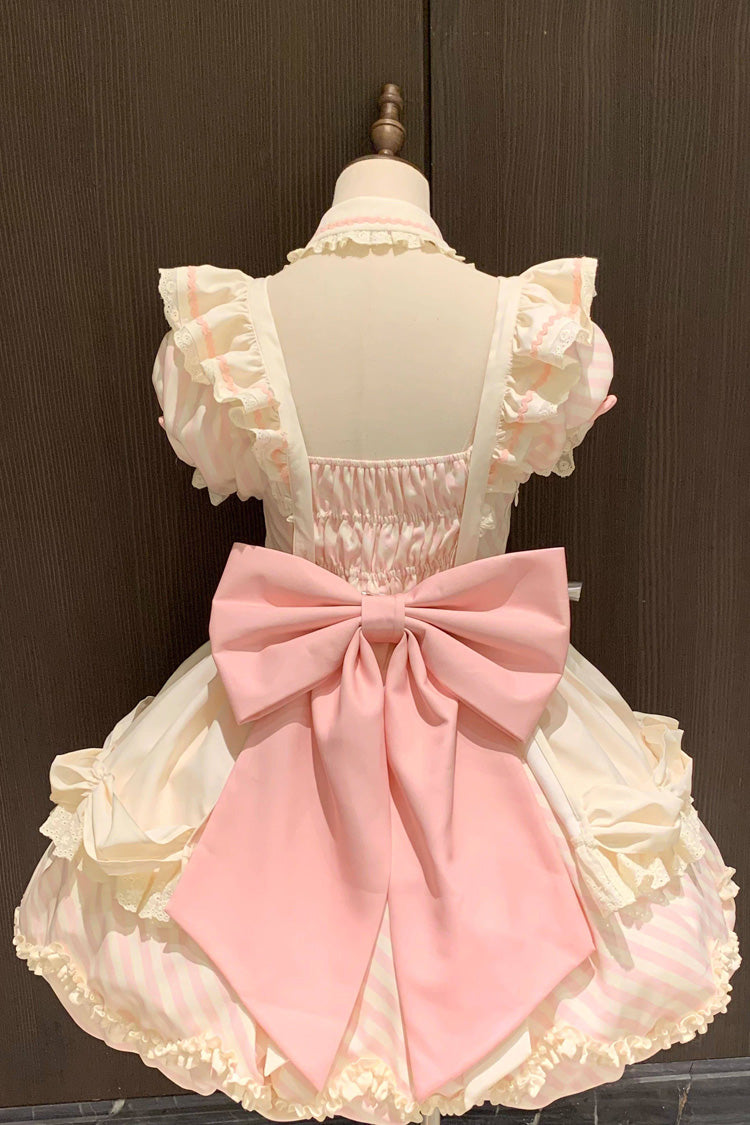 [Puppy Pastry Chef] Lapel Collar Printed Ruffled Embroidered Bow Lace Asymmetric Sweet Lolita Dress 3 Colors (Yellow, Blue, Pink) - Product - 10