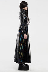 Black Stand Collar Long Sleeves Metal Zipper Lace-Up Womens Steampunk Coat - Product - 2