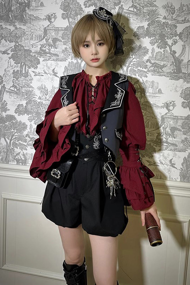 Pirate Series Navigation Treasure Hunting Guide High Waisted Embroidery Ouji Handsome Lolita Shorts 2 Colors - Product - 9
