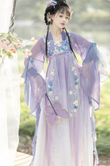 Purple [Princess Of The Sea] Hime Sleeves High Waisted Embroidered Women's Sweet Hanfu Dress Set - Product - 3