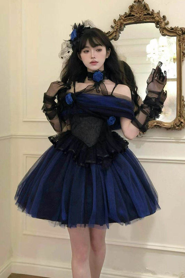 Klein Blue [Echo of Diana] Off Shoulder Ruffled Lace Gothic Lolita Dress - Product - 14
