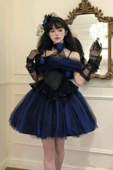 Klein Blue [Echo of Diana] Off Shoulder Ruffled Lace Gothic Lolita Dress - Product - 14