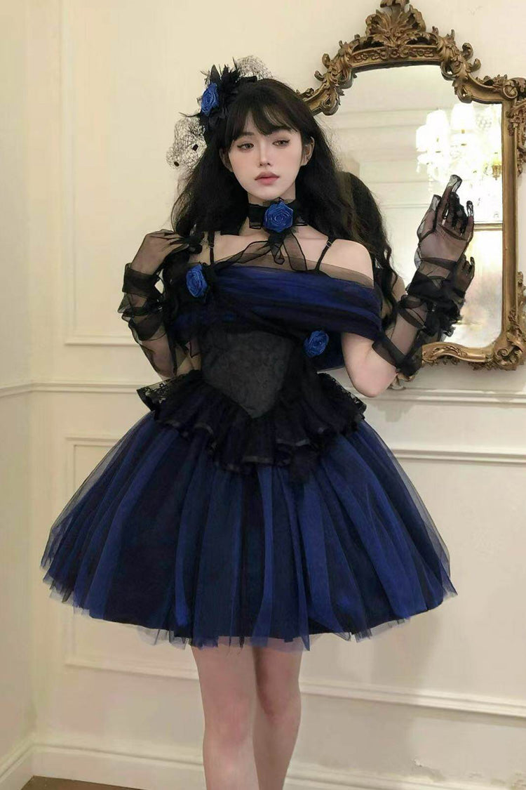 Klein Blue [Echo of Diana] Off Shoulder Ruffled Lace Gothic Lolita Dress - Product - 14