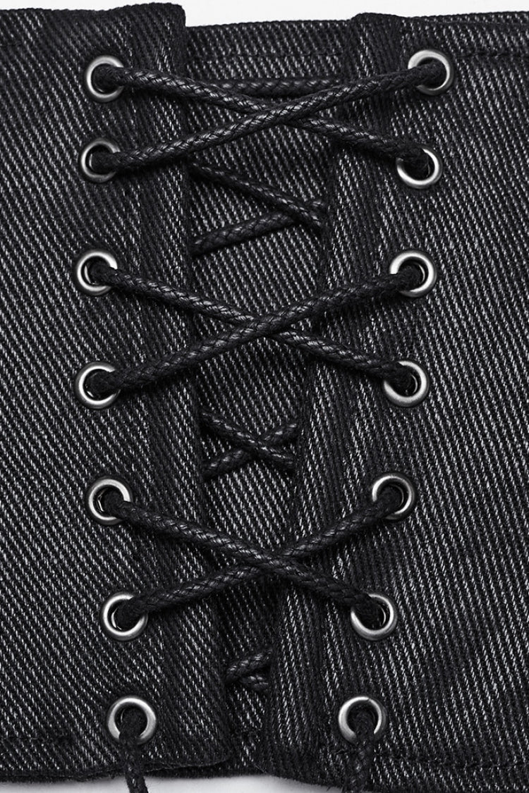 Black Lace-Up Buckle Women's Punk Underbust Corset - Product - 6