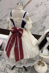 Blue/Ivory Snow White Off Shoulder Ruffle Cardigan Bowknot Lace Sweet Gorgeous Lolita Dress - Product - 3