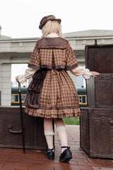 Brown [Morning Tune] Sleeveless High Waisted Print Ruffle Asymmetric Sweet Lolita Strap Dress - Product - 9