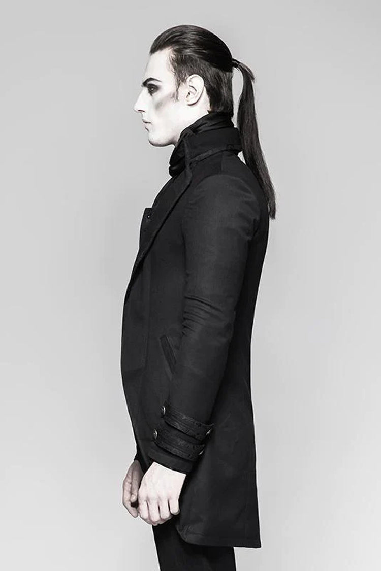 Black Fake Two-Pieces Metal Button Long Sleeves Jacquard Print Mens Gothic Coat - Product - 2