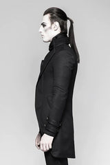 Black Fake Two-Pieces Metal Button Long Sleeves Jacquard Print Mens Gothic Coat - Product - 2
