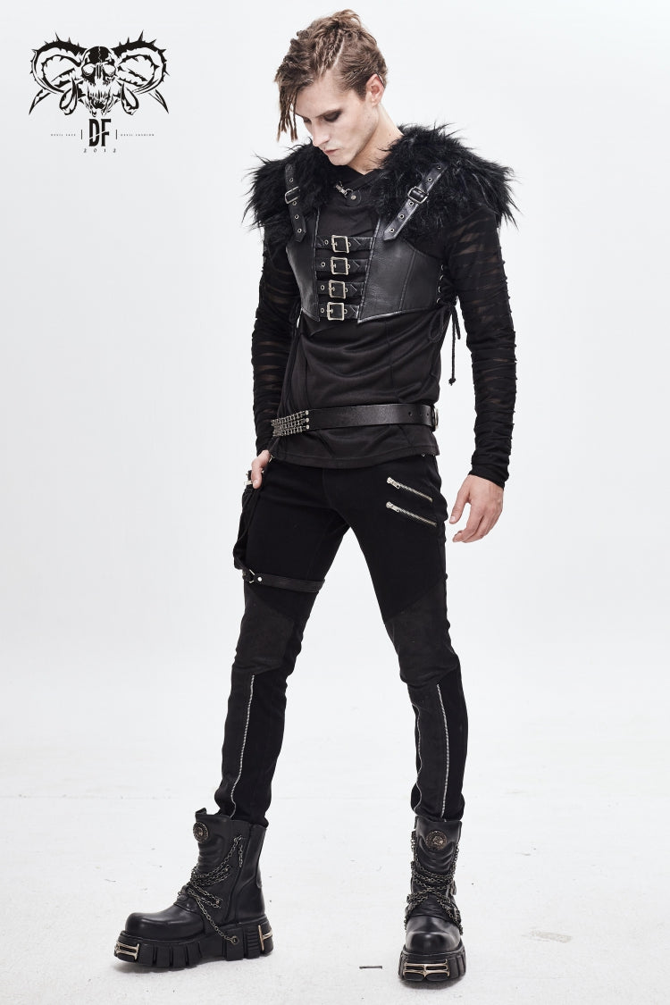 Black Asymmetric Chain-Decorated Men's Punk Belts - Product - 2
