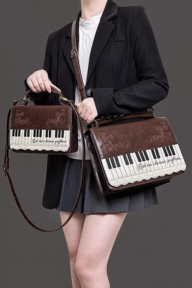 Brown Piano Embroidered Lace Vintage Lolita Backpack - Brown - 1