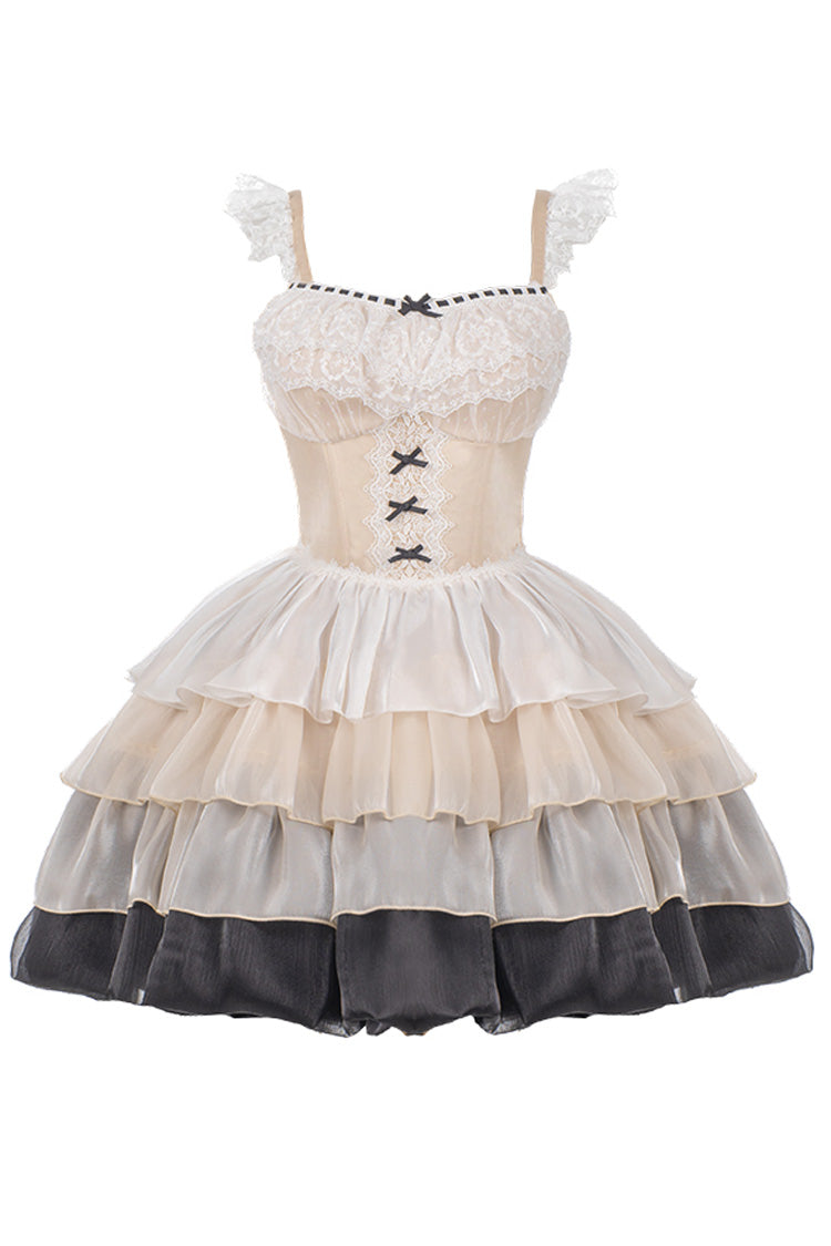Multi-Color Paris Sunset Waist Fishbone Small Flying Sleeves Tiered Ruffle Sweet Lolita JSK Dress - Product - 2