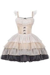 Multi-Color Paris Sunset Waist Fishbone Small Flying Sleeves Tiered Ruffle Sweet Lolita JSK Dress - Product - 2