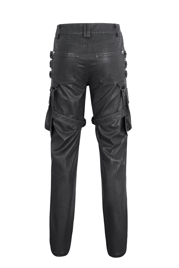 Black Big Pocket Faux Leather Men's Gothic Pants - Product - 7