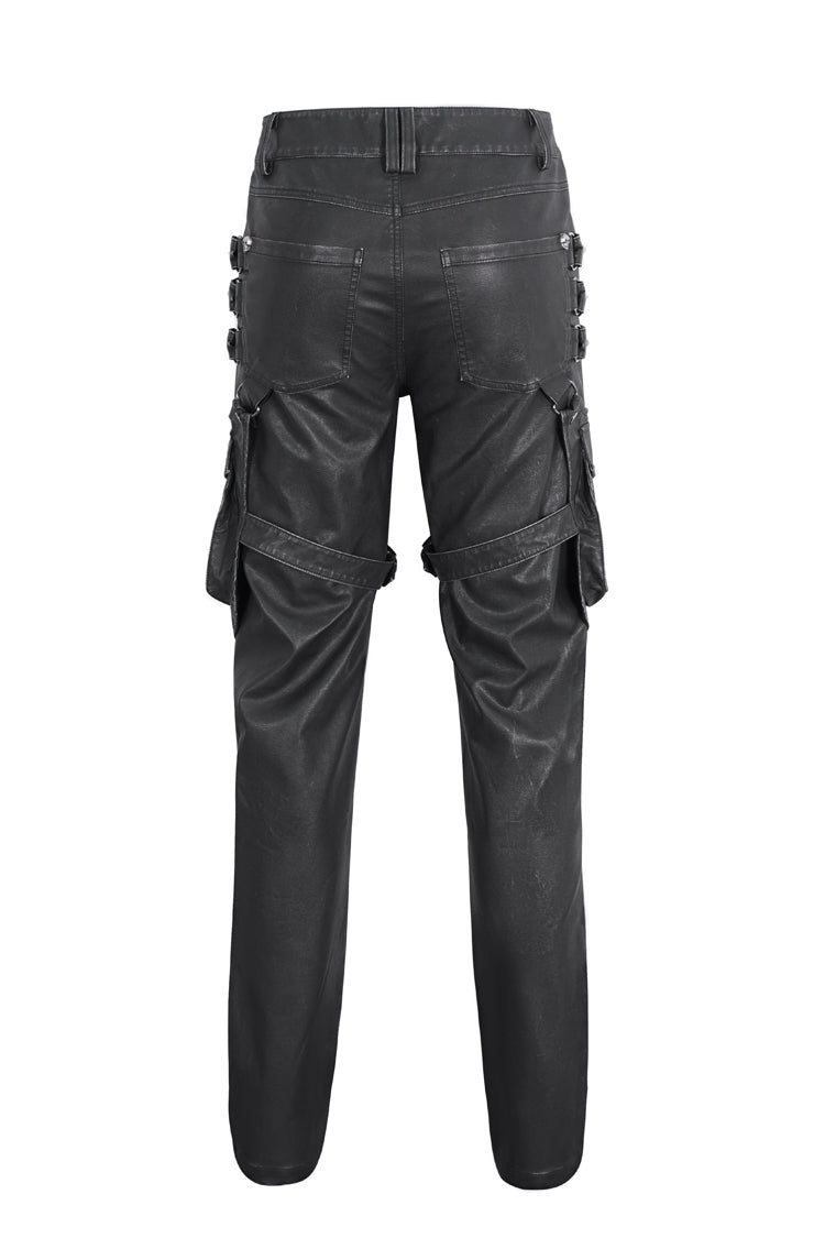 Black Big Pocket Faux Leather Men's Gothic Pants - Product - 7