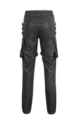Black Big Pocket Faux Leather Men's Gothic Pants - Product - 7