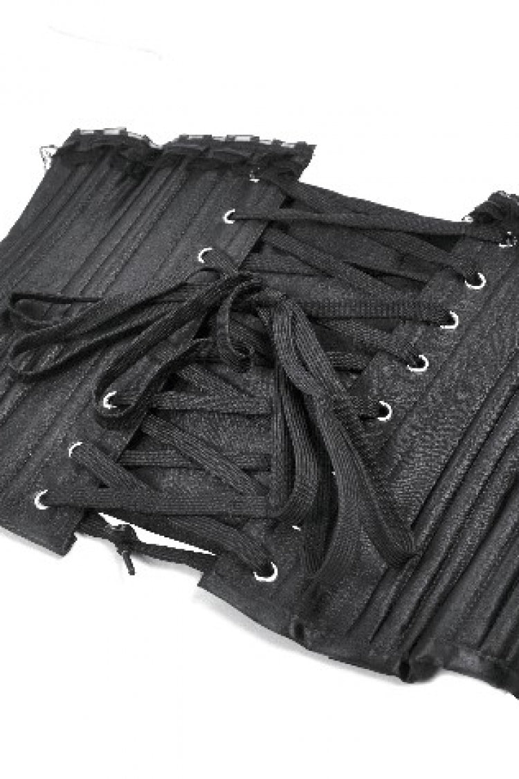 Black Solid Color Sleeveless Lace Lace-Up Women's Punk Underbust Corset - Product - 15