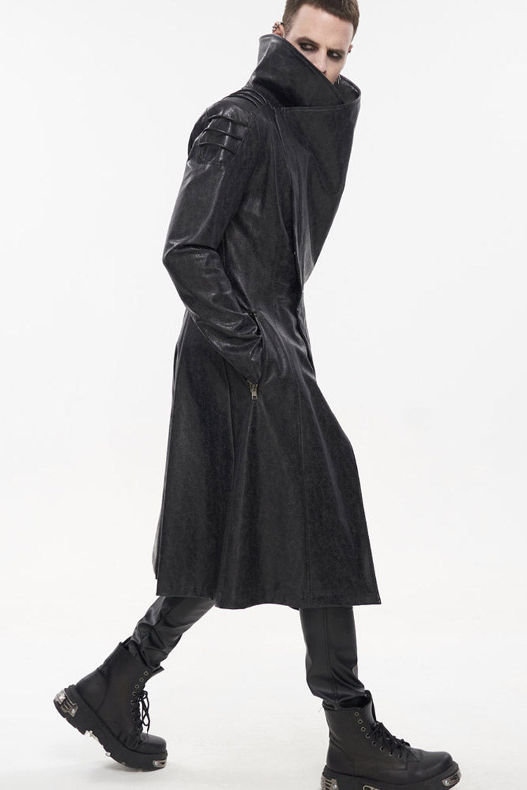 Black Gray Punk Exaggerated Large Collar Design Thick Rope Decoration Handsome Slim Men's Long Coat - Product - 8