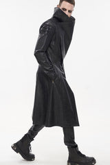 Black Gray Punk Exaggerated Large Collar Design Thick Rope Decoration Handsome Slim Men's Long Coat - Product - 8