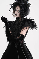Black Stand Collar Lace Pleated Women's Gothic Tassels Feather Lace Cape - Product - 9