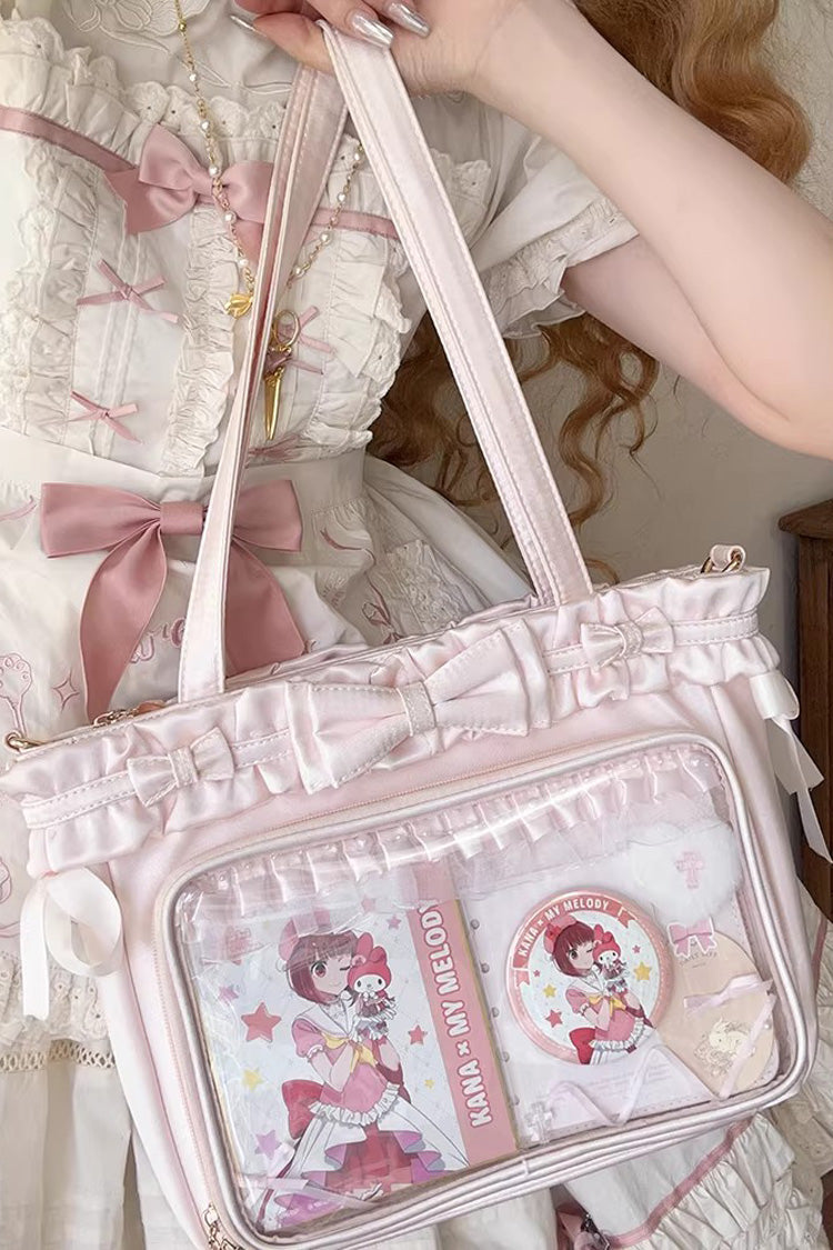 [Ballet Holiday] Ruffled Bow Sweet Japanese Crossbody Shoulder Lolita Itabag 10 Colors - Pink - 13