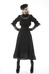 Black Stand Collar Cut-Out Half Sleeves Lace Spliced Women's Gothic Maxi Dress - Product - 8