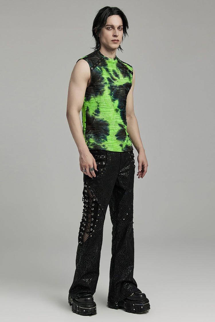Black/Green Stand Collar Sleeveless Tie-dyed Men's Punk Vest - Product - 4