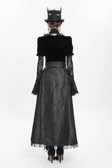 Black Floral Cross Embroidery Chain Women's Gothic Horse-face Long Skirt - Product - 7