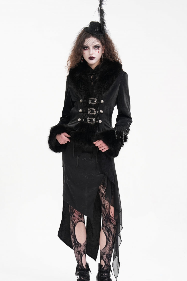 Black Faux Fur Bucket-up Chain Women's Gothic Jacket - Product - 7