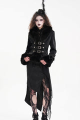 Black Faux Fur Bucket-up Chain Women's Gothic Jacket - Product - 7