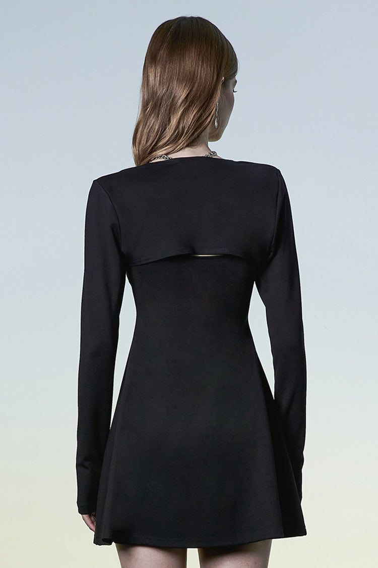 Black Two-Piece Fitting Sling Strap Design A-Shape Women's Punk Slip Dress - Product - 3